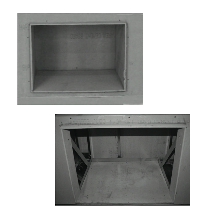 two grey cut outs for outdoor kitchen cabinet liner frames