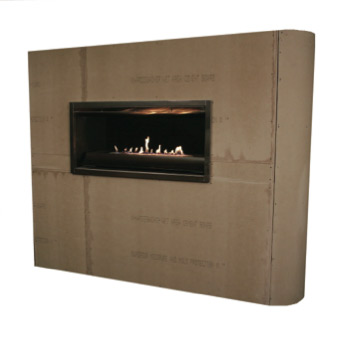 Wall with Curved Ends and fire burning in fireplace on wall