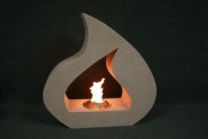 Teardrop Firepit with flam burning in middle