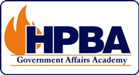 Orange flame With HPBA in blue letters and Government Affairs Academy written underneath